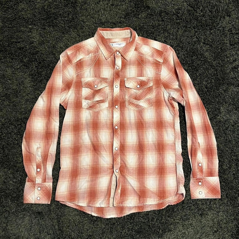 Cream and Orange Pearl Snap Flannel